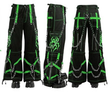 Pantalon punk gothique fait main : pantalon tripp cargo noir avec bretelles...