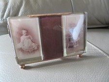 rare ancien cadre photo 3 vue à verre biseauté et laiton à posé ou suspendre