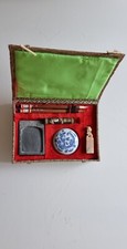 Ancien Coffret en brocard et velours, peinture et calligraphie Chinoise 
