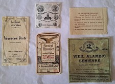 Lot de 4 ETIQUETTES anciennes de Génépi-Verveine etc , décollées des bouteilles.