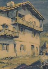 Carte postale postcard 10x15cm USTARITZ PAYS BASQUE maison dessin aquarelles