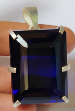 AA+++ 192 Ct. Grand pendentif en argent 925 taillé émeraude tanzanite bleue c...