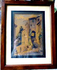 belle aquarelle ancienne village provençal signé XIX°/XX°