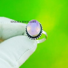 Bague cadeau fait main en argent sterling 925 pierre précieuse quartz rose ta...