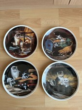 Lot 4 assiettes décoratives en porcelaine - Motif chats - Vintage, collection