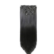 22"/56 cm Extensions de Cheveux Naturels Postiches Synthétique Droit Clip En Noi