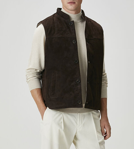 Gilet cuir daim marron - gilet, en