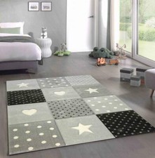 Tapis de Jeu Chambre Enfant Pois Étoiles Cœurs en or crème noir gris - très rés 