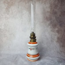 Lampe À Huile Ancienne – Décor Orange Et Fleurs – avec Verre Haut