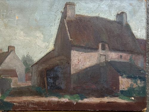 Ancien tableau maison village - ancien,