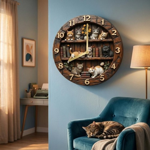 Horloge rétro chat marron - horloge,
