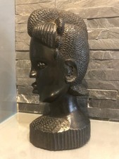 Jolie tête statue buste africaine en bois dense ébène 25 cm