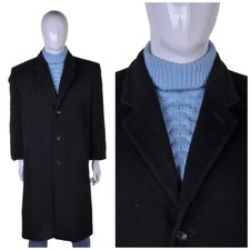 Vintage Burton Cachemire Noir Laine Manteau S 38R Fashion Mac Veste Crombie Mod