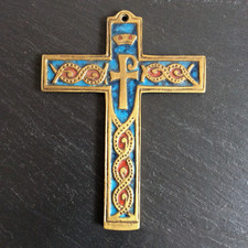 Croix Piechaud Dominique Bronze Emaillé années 60 Religion Vintage