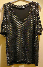 T-SHIRT FEMME NOIR A PAILLETTES ARGENTEES NEUF !