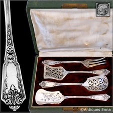 French Sterling Silver Dessert Hors D'oeuvre Set 4 pc, Original Box, Regency