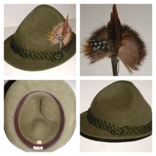 ANCIEN CHAPEAU TYROLIEN AVEC SA BROCHE EPINGLE EN METAL -PROVENANCE INNSBRUCK