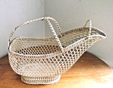 Panier verseur porte bouteille de vin en métal tressé argenté