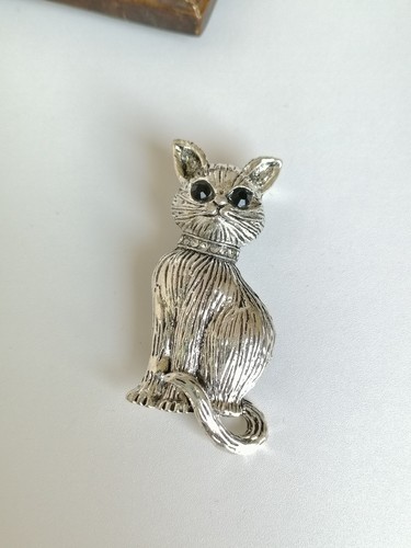 Broche chat métal - métal, argenté