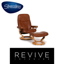 Fauteuil En Cuir Stressless Consul Cognac Avec Pouf Fonction Relax #15279