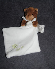 Doudou Ours Brun Mouchoir Blanc HISTOIRE D'OURS HO2496 Flocon Vert Peluche 14 Cm