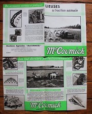 MC CORMICK, DEPLIANT VERT 4 PAGES ,"LIEUSES A TRACTION ANIMALE ",ANNEES 30
