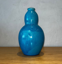 Beau grand vase gourde coloquinte porcelaine turquoise craquelée  Asie 1900