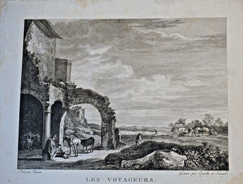 Gravure xviii paysage - xviii°, voyage