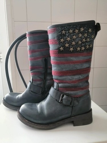 Bottes style motarde tout - , cuir