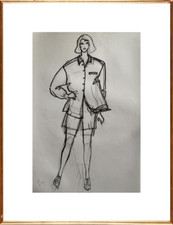 SUPERBE DESSIN DE MODE FEMININE VINTAGE 1980 DLG CLAUDE MONTANA / MUGLER (14)