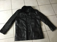 Manteau veste en cuir ASTON SKINS Paris taille S noir col fourrure tres bon état