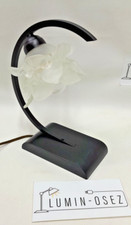 LAMPE ART DÉCO - BOIS ET MÉTAL ABAT-JOUR PATE DE VERRE FLEUR