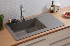 Évier Encastré Evier de Cuisine Granit Mineralite 86 x 50 Gris respekta Denver