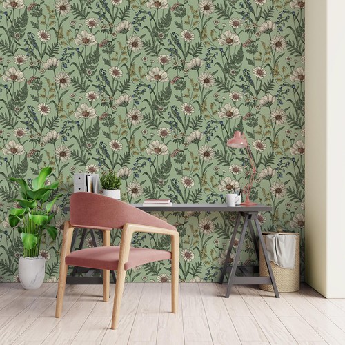 Papier peint fleurs - peint, sauvages