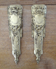 Paire d'Ornements de Meuble en Bronze Doré Style Louis XVI Feuilles de Laurier