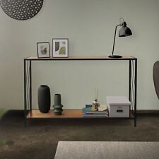 Table de couloir basse en bois 120x33,5x75cm chêne rustique 2 étagères console