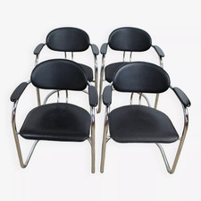 4 chaise cantilever cuir et tube chromé vintage de chez effezeta 1980 italie
