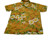 Chemise hawaïenne jaune fleurie manches courtes taille M #644 hawaienne