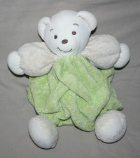 KALOO DOUDOU OURS PLUME VERT BLANC ECRU BEIGE 28/30 cm TBE