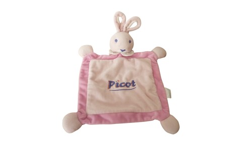 Doudou lapin plat rose picot - doudou,