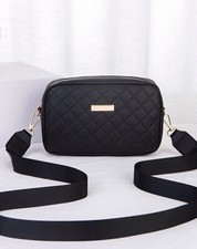 Sac A Bandoulière Noir Femme Simili Cuir Zippé Couture Avec Carreaux Matelassé