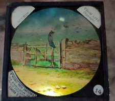 Plaque verre peint lanterne magique Fin XIXème W.C. HUGHES dipositif Stumps