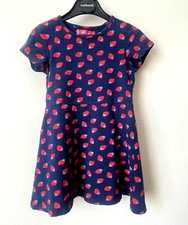 Très jolie Robe Fille 8 ans Tissaia Bleu Marine motif Fraise TBE !