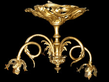 PLAFONNIER LUSTRE MONTURE ANCIEN 3 BRAS TORSADÉS BRONZE LAITON NAPOLÉON