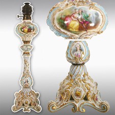28.35” tall rare hand painted French porcelain Lamp, late19th to early 20th