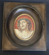 Miniature Ancienne Christ Couronné aux Larmes de Sang SIGNÉ P. ROUSSEL