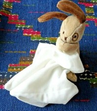 AP/ DOUDOU MOUCHOIR JACADI CHIEN BLANC BEIGE MARRON FOULARD VICHY BLEU  KOM NEUF