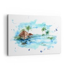 Impression sur Toile 100x70cm Tableaux Image Photo Tropiques eau bungalow rivage