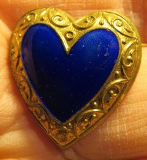 BOUTON COEUR ancien EMAIL BLEU