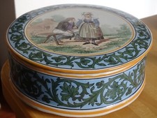 DESVRES GEO MARTEL ANCIENNE GRANDE BOITE FAIENCE DECOR HENRIOT QUIMPER 19,5 cm